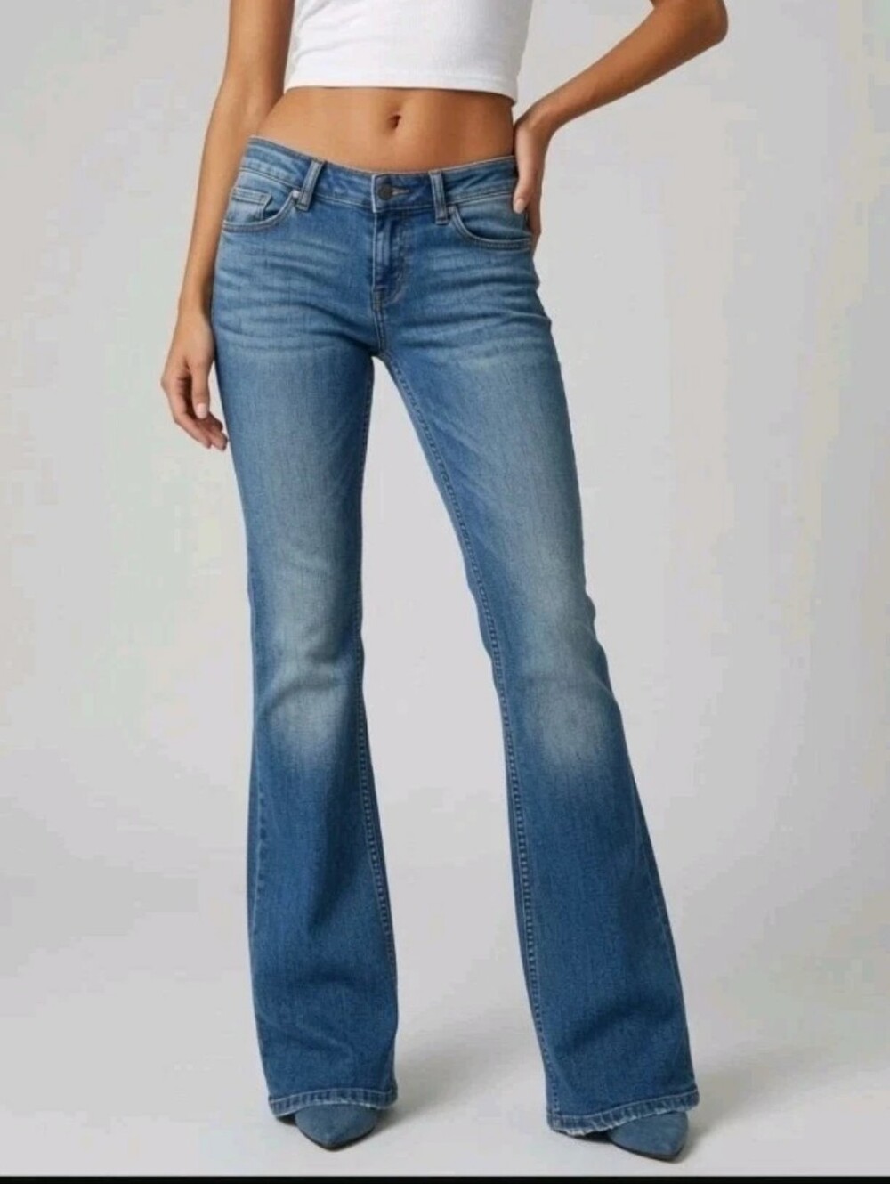 Vintage Y2k American Rag CIE Flare Jeans Low Rise Blue Wash 90s Stretch Boho 5